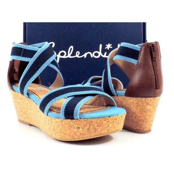 Splendid Wishful Platform Wedge Sandals Heels Chambray Blue Textile Size 10 - Picture 1 of 8